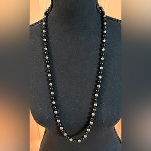 Alaska Black Diamond Hematite Beaded Necklace 32" Long Popover Shiny NWT
